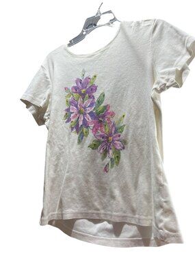 Greensource Womens Organic Cotton Floral Graphic Tee Off-White Short Sleeve Size